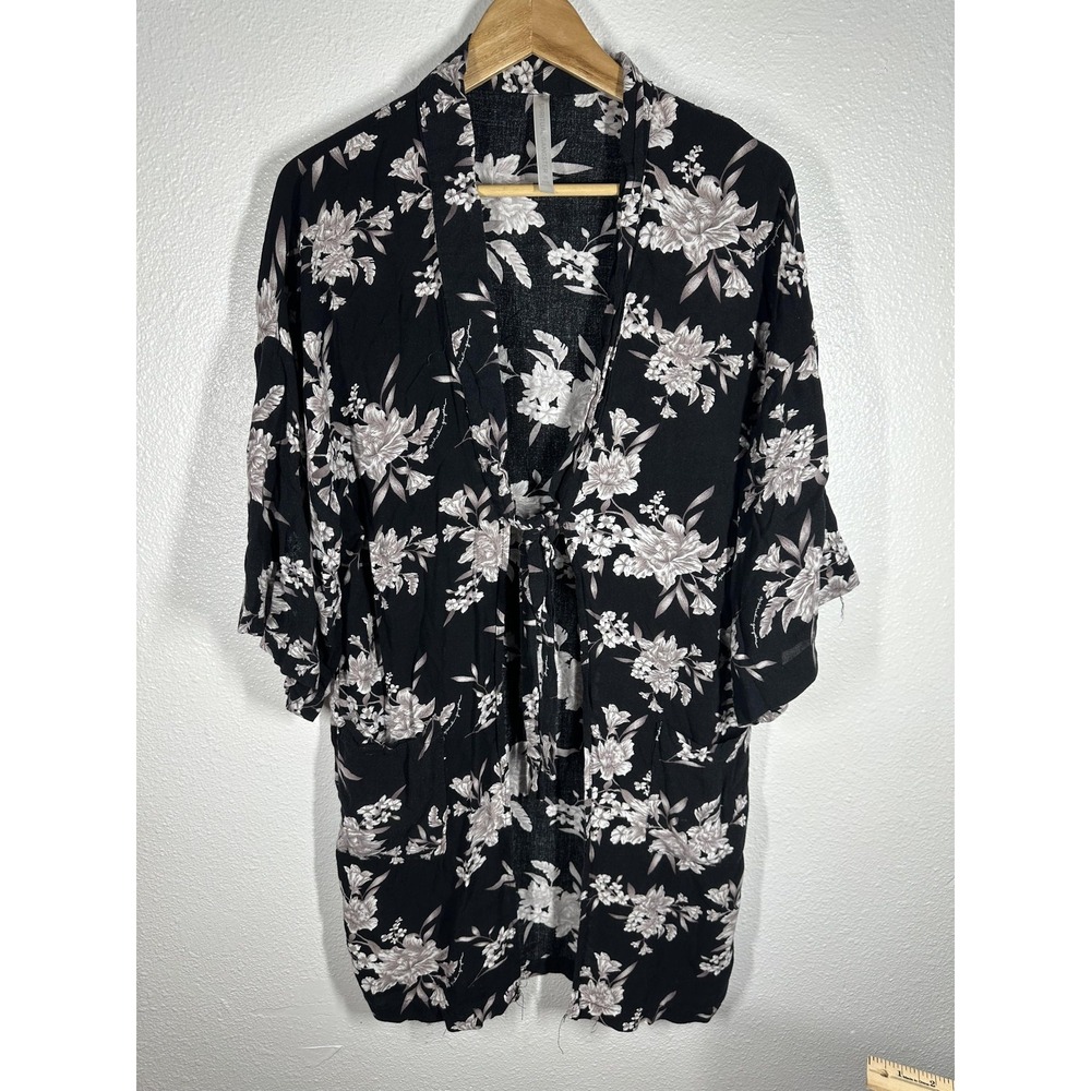 Spiritual Gangster Kimono Blouse Womens S/M Black Floral Tie Waist 3/4 Sleeve - Picture 10 of 10